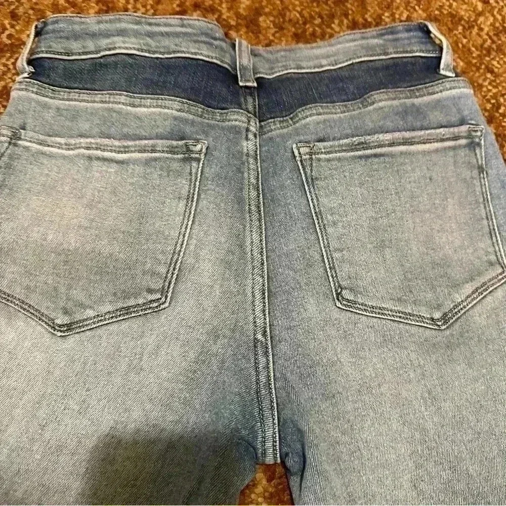 Flying Monkey sz 26 two tone color block jean frayed hem high waist best seller